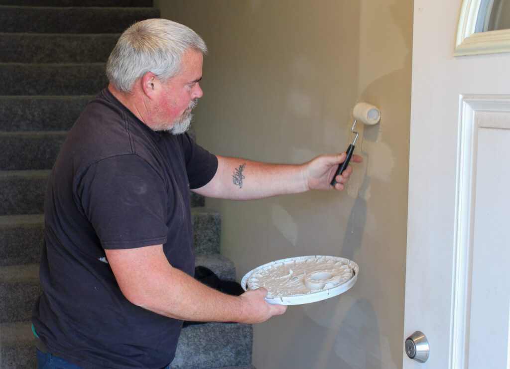 Goodridge Construction professional patching wall paint, representing Residential Property Maintenance with expert maintenance and repairs and reliable maintenance and handyman repairs to keep homes in top condition.